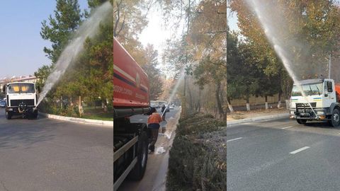 Тошкентда ҳаво ифлосланишини камайтириш мақсадида йўллар ва дарахтларга сув сепилди
