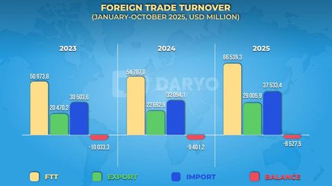 Uzbekistan’s foreign trade turnover hits $66.5bn in 10M25, up 21.5% y/y