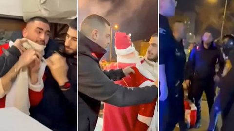 Isroil politsiyasi Qorbobo kiyimidagi falastinlik erkakni hibsga oldi (video)