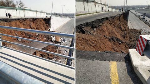 В Ташкенте обрушилась часть дороги на путепроводе (видео)