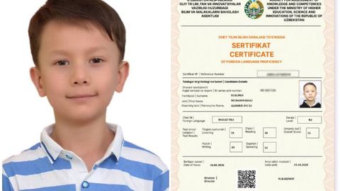 Navoiyda 8 yoshli o‘quvchi ingliz tilidan B2 darajadagi milliy sertifikatni qo‘lga kiritdi