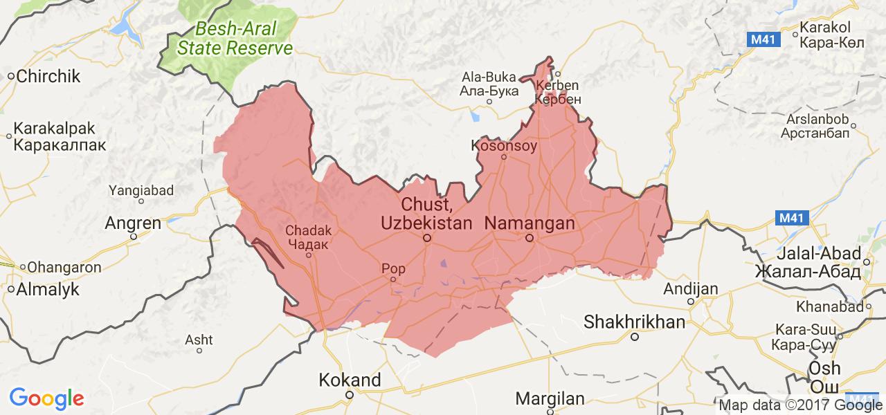 Карта наманганской области со спутника