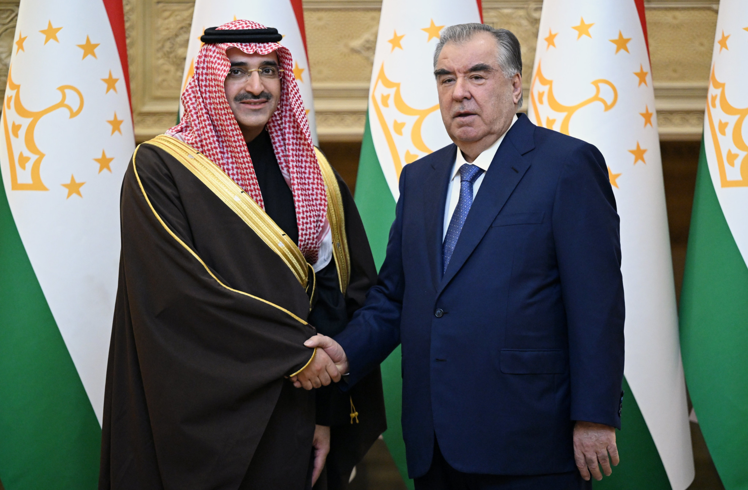 President Emomali Rahmon of Tajikistan with Sultan Abdulrahman Al-Marshad, the Chief Executive Officer of the Saudi Fund for Development,