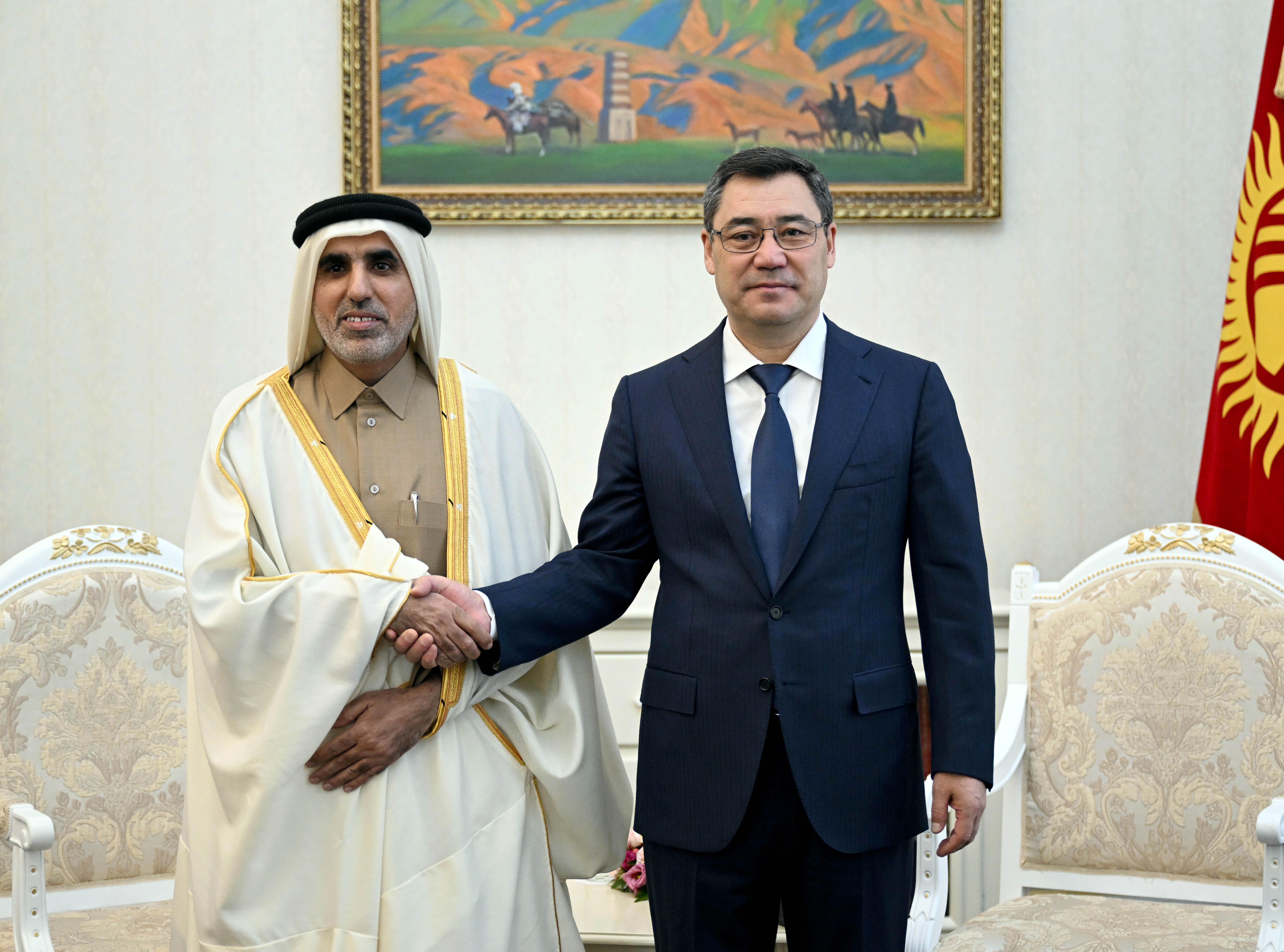 President Sadyr Japarov of the Kyrgyz Republic welcomed His Excellency Ali Jabir Mohammad Al-Ghufran Al-Marri, the Ambassador Extraordinary and Plenipotentiary of the State of Qatar to Kyrgyzstan