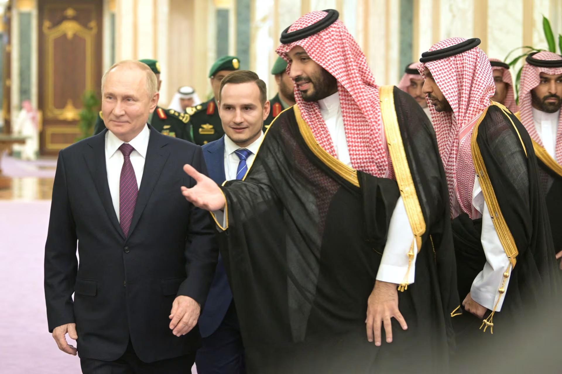 Russian President Vladimir Putin and Saudi Crown Prince Mohammed bin Salman in Riyadh