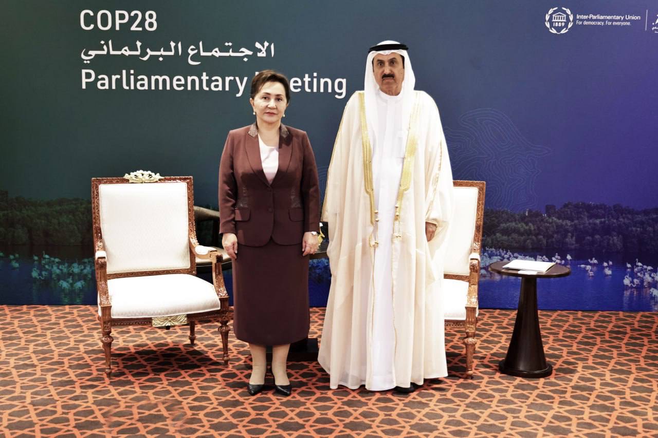 Tanzila Narbayeva, the Chairman of the Senate of the Oliy Majlis,  with Saqr Ghobash, the Chairman of the Federal National Council of the UAE.
