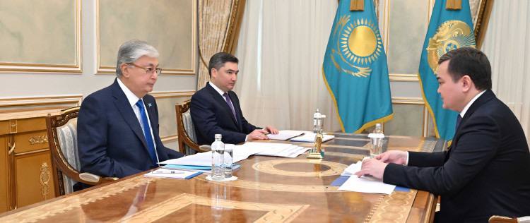 President Kassym-Jomart Tokayev with the Akim (mayor) of Astana, Zhenis Kassymbek