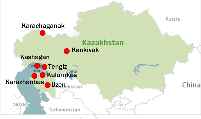 Map Of Kazakhstan With Hydrocarbon Fields Of Interest After Google Maps 2019 2tGIpubB 