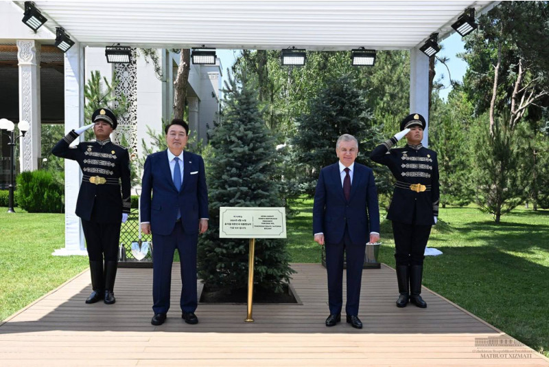 Президенты Шавкат Мирзиёев и Юн Сок Ёль посадили дерево на Аллее почётных гостей