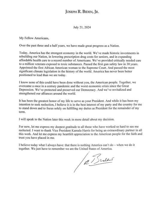 Biden pulls out of election race 