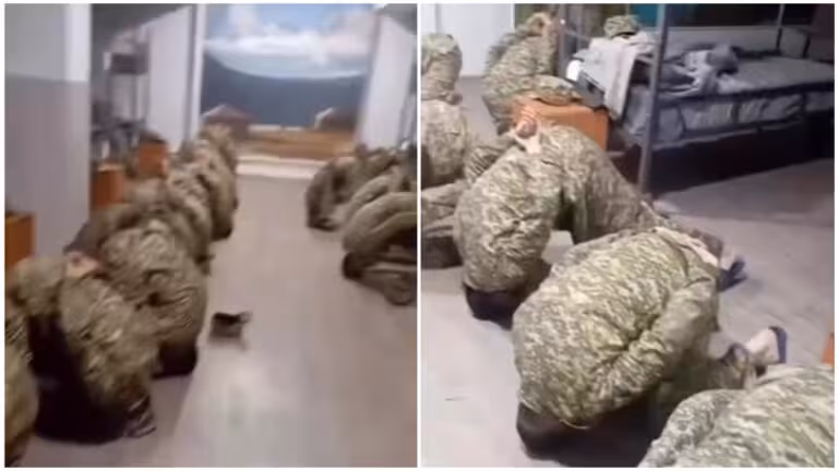 Қирғизистонда ҳарбийлар туяқуш ҳолатида туришга мажбурланди (видео)