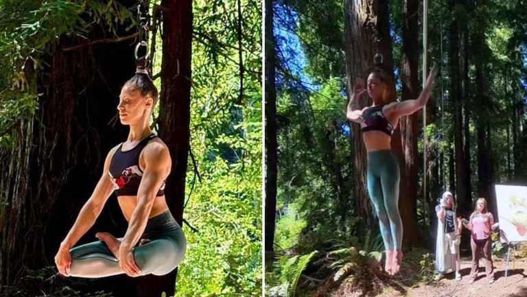 Amerikalik ayol dunyo rekordini yangilash uchun 25 daqiqa sochidan osilib turdi