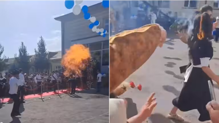 Namanganda so‘nggi qo‘ng‘iroq bayramida qizlarning sochi yonib ketdi (video) 