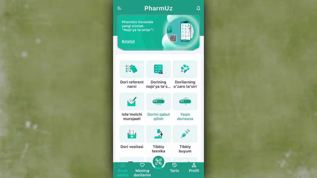 Skrinshot: Pharm.uz ilovasi koъrinishi