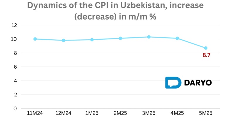 Uzbekistan’s annual inflation falls to 8.7% despite sharp monthly price rise 