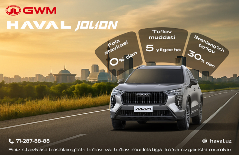 Zamonaviy Haval Jolion endi 0% muddatli to‘lov shartida 