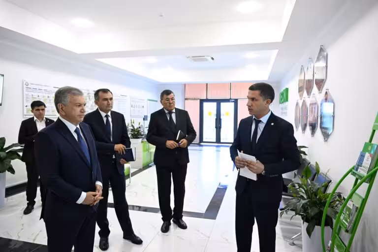 Shavkat Mirziyoyev Ko‘kdala tumani maʼmuriy markazidagi bunyodkorlik ishlari bilan tanishdi (foto)
