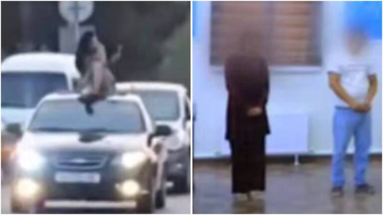 Namanganda harakatlanayotgan mashina tomiga o‘tirib, video olgan ayolga chora ko‘rildi (video) 